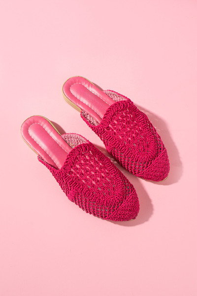 FUGA MODA Emma Fuchsia Ψάθινες Κεντημένες Παντόφλες Μπροστινές