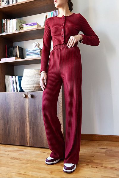 Bianco Lucci Set de damă, crop cu nervuri, cu nasturi 60351128