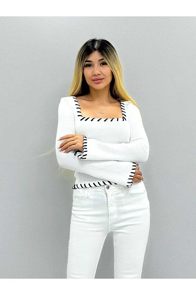 aytenli Guler pătrat Fusta cu mâneci Decolteu Dună Mânecă lungă Tricot cu mânecă lungă Mărime standard Tricoturi Pulover