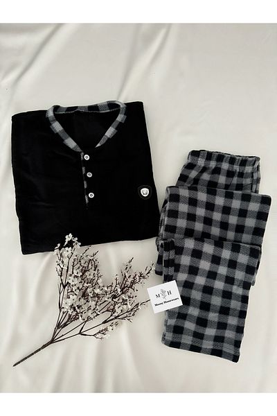 MH Moony Homewears Ανδρικές πιτζάμες 2 τεμαχίων Black Fleece Dowry
