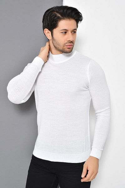 TENA MODA Ανδρικό Λευκό Μισό Πουλόβερ με Γυριστό Γιακά Basic Triko