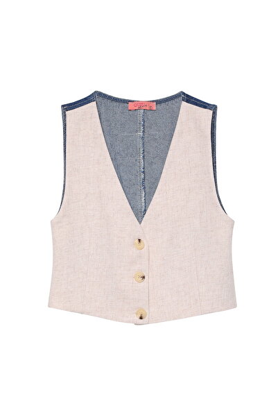 Quzu Denim Match Detaylı Yelek Naturel