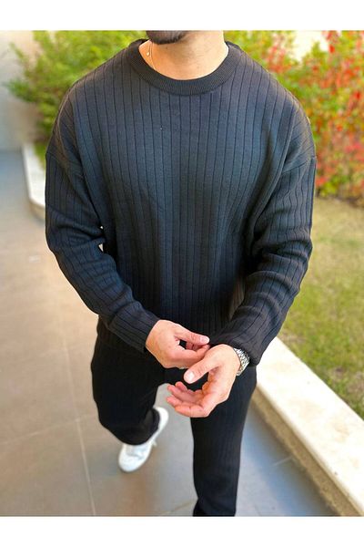 elkumoda Ribbed Knitwear Soft Textured Cotton Long Sweater - Sleeve T-Shirt