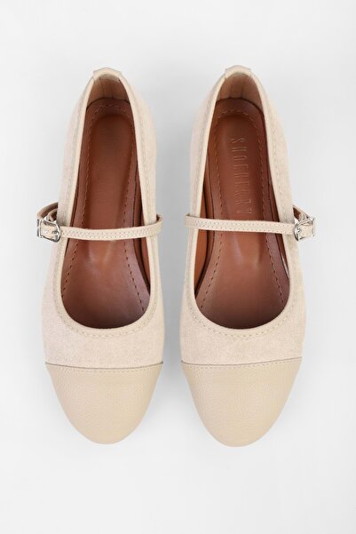 Shoeberry Női Marny bézs velúr balerinák állítható övvel