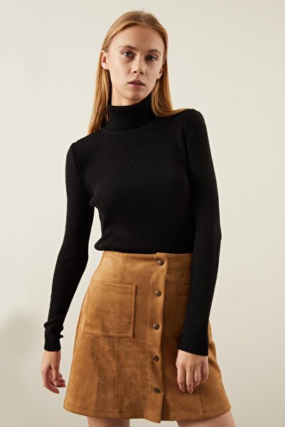 TENA Women's Black Corded Fabric Fisherman Knitwear Sweater