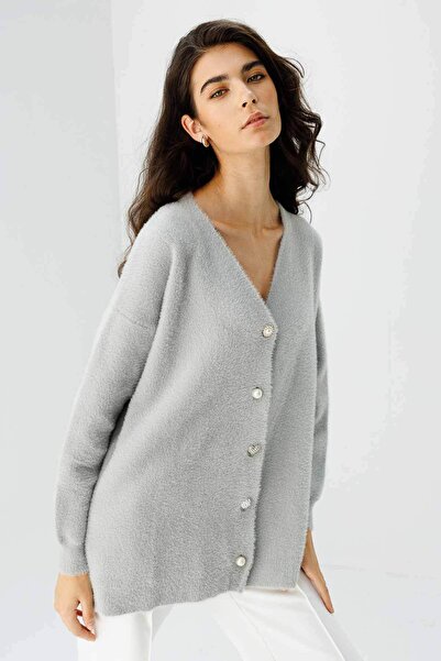 Hooopstore Gray Cardigan with Button Detail