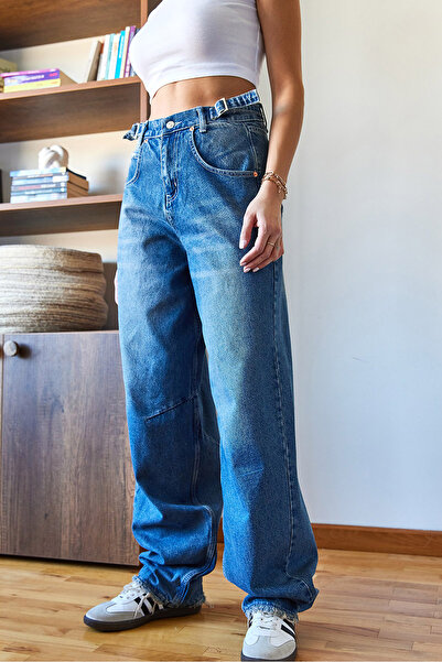 Bianco Lucci Dámské džínové kalhoty se střapcem na boku 5179 60351101