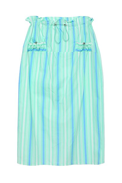 Quzu Mint Colored Elastic Waist Midi Gathered Skirt