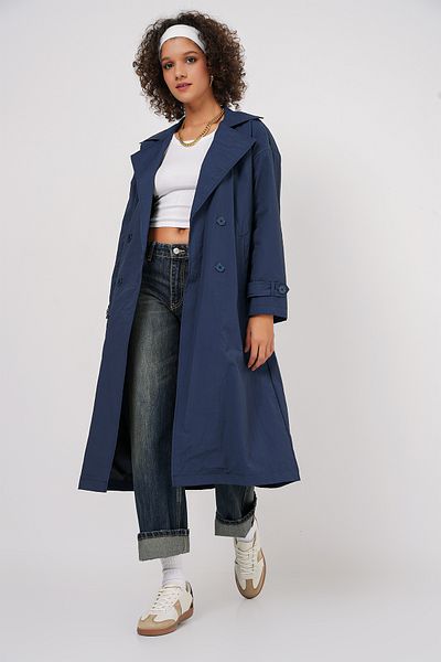 Bigdart 5936 Double Breasted Collar Trench Coat - Navy Blue