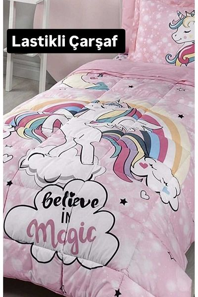 Özdilek Özdilek Single (Elastic Sheet) Sleeping Set Unicorn Pink