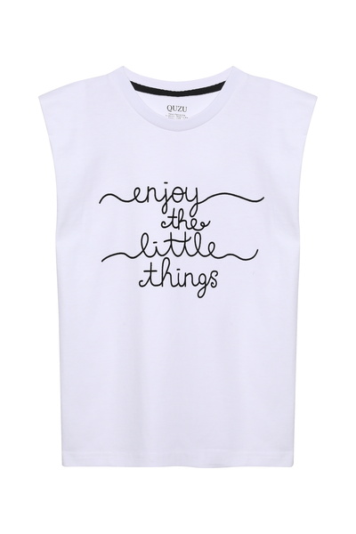 Quzu Flok Detaylı Kolsuz Tişört Siyah/Beyaz