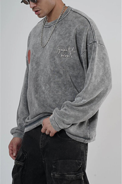 Butik TREND BİZ Велосипедний комір з переднім і заднім принтом, праний, оверсайз, унісекс, світшот