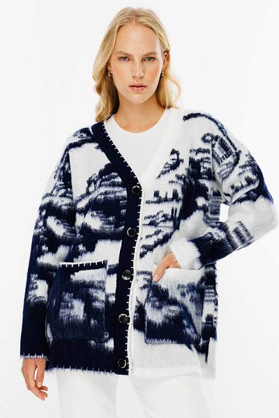 Hooopstore Cardigan bleumarin cu model