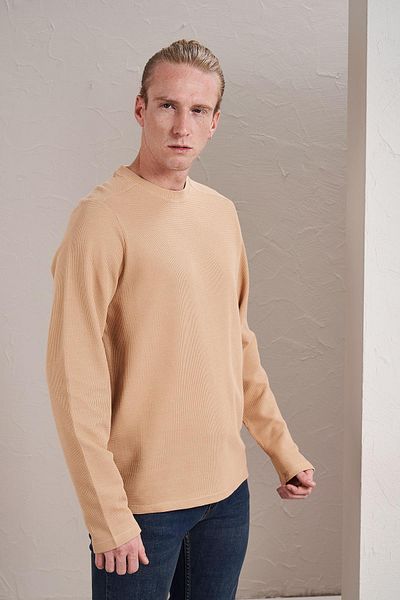 TENA Ανδρικό φούτερ σε μπεζ Crew Neck Waffle