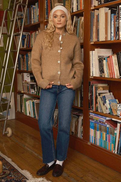 Hooopstore Premium Feather Textured Camel Cardigan