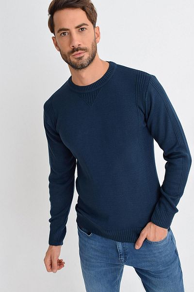TENA MODA Мъжки тъмносин трикотажен пуловер с кръгла яка