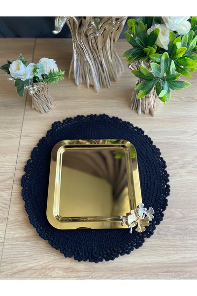 atabey home collection 2 Pieces Gold Tray - Coffee, Tea and Presentation Tray, Butterfly Draped