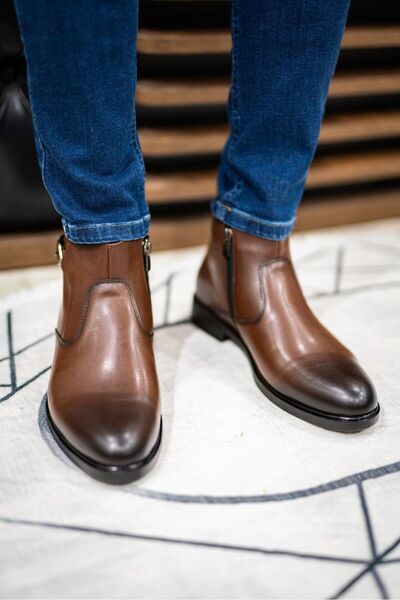 BİKAJOO Erkek Kahve Toka Detaylı Deri Ortopedik Günlük Şık Rahat Bot BKJ1042