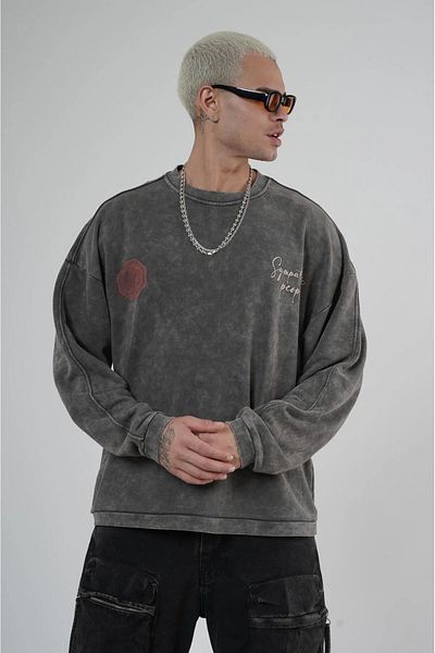 Butik TREND WE Crew Neck Μπροστινό και Πίσω Φούτερ Unisex με στάμπα που πλένεται