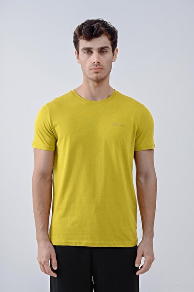 Dembu Punto Baskılı Pamuk Bisiklet Yaka Sarı T-shirt 23'