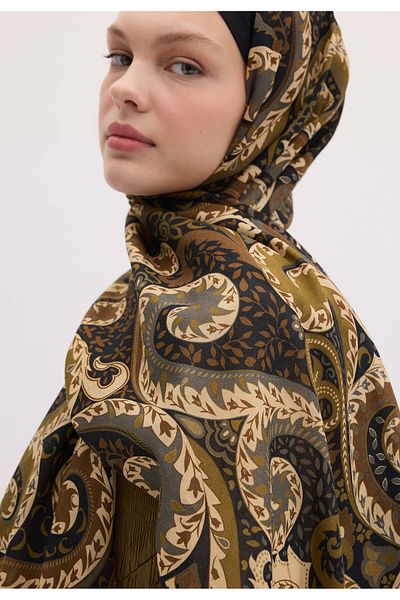 Fresh Asenath Patterned Olive Green Shal