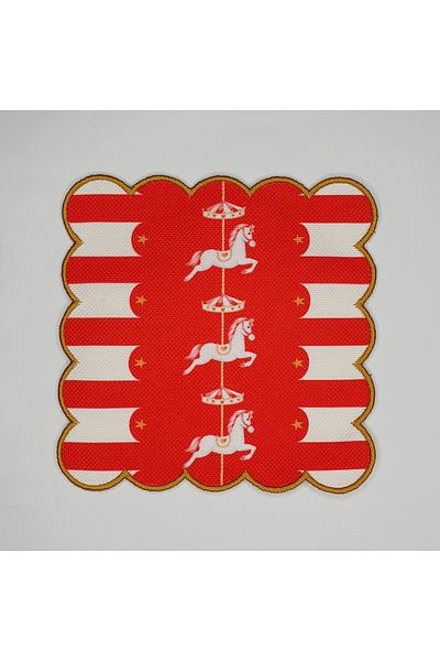 DECO Red Amusement Park Themed - Cocktail Napkin with Horse Pattern and Gold Embroidery