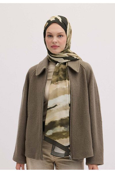 Fresh Tie Dye Patterned Shawl - Khaki