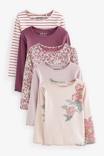 Next Baby Cotton Pink Floral Patterned Long Sleeve 5-Piece Top and Bottom Set