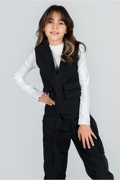 Kyron Girl's Black Pocket Vest - Comfortable and Stylish Design