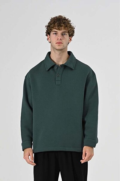 Dembu 2 İplik Polo Yaka Sweatshirt Yeşil