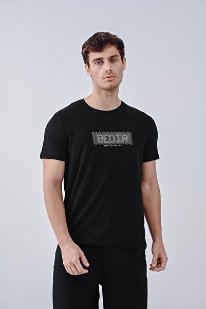 Dembu Bedir Aslanları Tasarım Pamuk Bisiklet Yaka Siyah T-shirt 23'