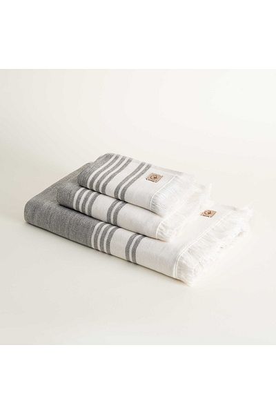 Ecocotton Erva 3-Piece Towel Set - 100% Organic Cotton, Linen Melange, Anthracite