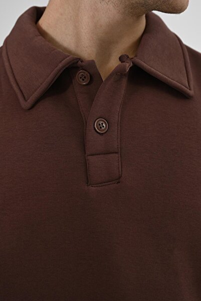 Dembu 2 İplik Polo Yaka Sweatshirt Kahverengi