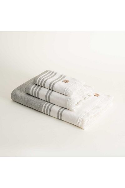 Ecocotton Σετ πετσετών Erva 3 τεμαχίων - 100% οργανικό βαμβάκι, λινό μελανζέ, χακί
