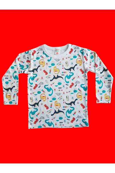 Çamaşır Bahçesi Patterned Children's Long Sleeve Pajama Set - # Printed Children's Pajama Set # Laundry Garden # Dinosaur Patterned