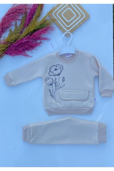MGO KİDS BEBEK GİYİM GÜL BASKILI KIZ BEBEK ŞARDONLU 3 İPLİK KIŞLIK 2 Lİ TAKIM