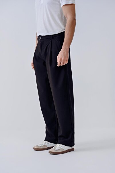 Dembu Siyah düz kumaş pantolon