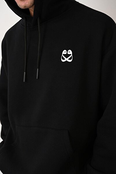 Dembu Vav Tasarım Kapüşonlu Siyah 3 İplik Şardonlu Sweat 24'