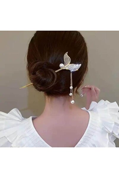 Alsade Çin Tarzı Firkete  Sopa Metal Zİrkon Taş Topuz Saç Tokası