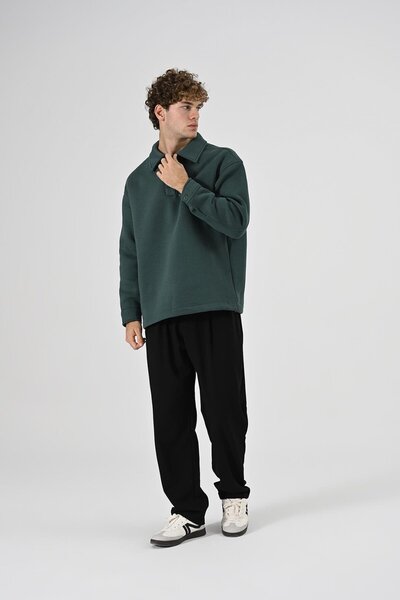 Dembu 2 İplik Polo Yaka Sweatshirt Yeşil