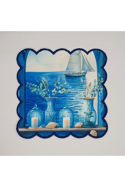 DECO Masmavi Opening to the Sea Spacious Scenic Patterned Embroidered Cocktail Napkin