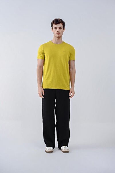 Dembu Punto Baskılı Pamuk Bisiklet Yaka Sarı T-shirt 23'