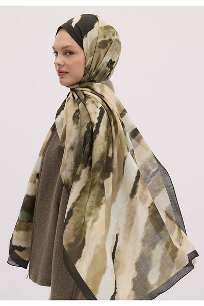 Fresh Tie Dye Patterned Shawl - Khaki