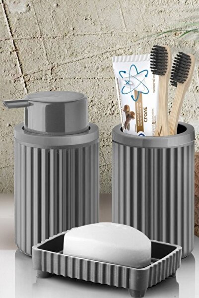 Genel Markalar Banyo Takımı Diş Fırçalık Sıvı Sabunluk Katı Sabunluk 3 Lü Set...