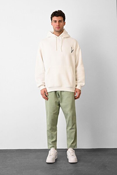 Dembu Elif Tasarım Kapüşonlu Beyaz 3 İplik Şardonlu Sweat 24'