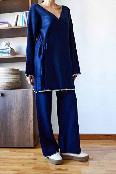 Bianco Lucci Women's Embroidered Sides Knitwear Bottom Top Suit 8034 60351159