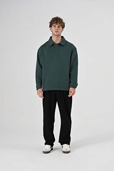 Dembu 2 İplik Polo Yaka Sweatshirt Yeşil