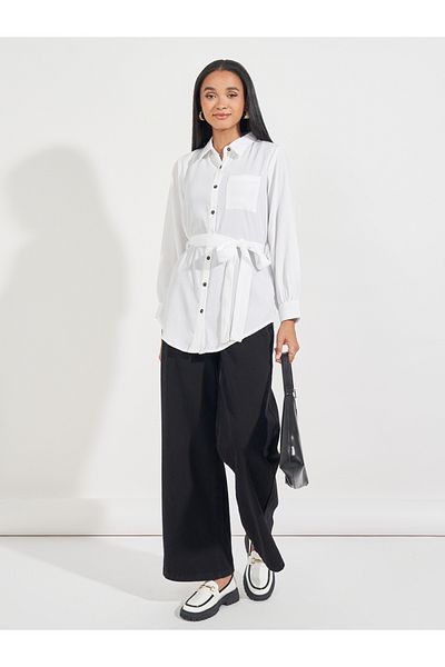 Styli Regular Fit Longline Shirt with Tie Belt