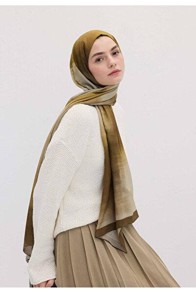 Fresh Olive Green Tie-Dye Patterned Shawl