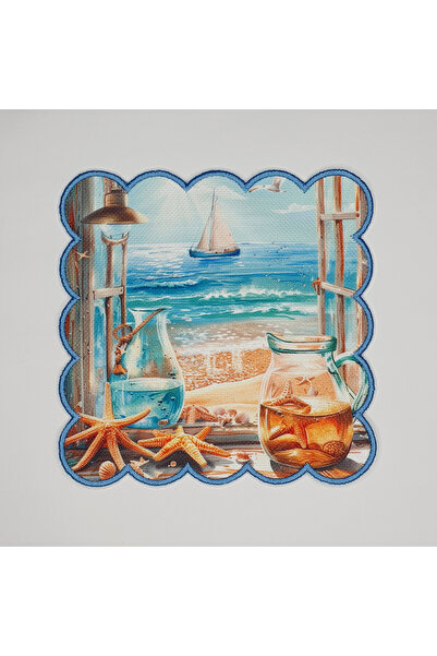 DECO Коктейльна серветка з вишитим малюнком моря, корабля і пляжу